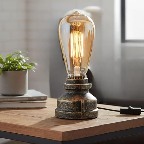 LEDSone Vintage Steampunk Pipe Table Lamp Brushed Copper E27 Bedside Light | Brushed copper finish | Metal pipe design | E27 fitting | Ideal for bedroom, living room, office & bedside décor