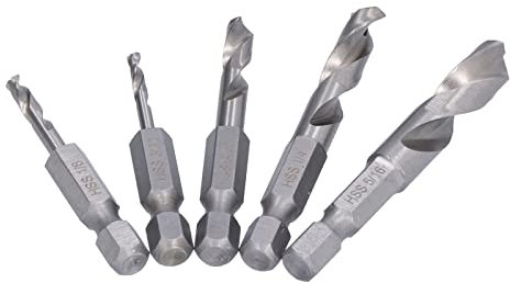 5-teiliges Bohrer-Set, Sechskant-Bohrer-Set. Langlebiger Kurzer Bohrer mit 1/4-Zoll-Sechskantschaft. Schnellarbeitsstahl-Sechskant-Kurzbohrer für die Bearbeitung von Bohrlöchern