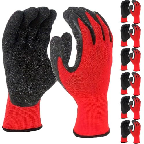 GAVOROHANS 6 Pairs Work Gloves Gardening Gloves for Men&Women, Breathable Rubber Coated Secure Fit & Anti-Slip Grip (RE, Medium-6Pairs)
