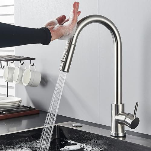 Robinet de cuisine à capteur tactile noir mat, robinet de cuisine à capteur intelligent extractible, robinet mélangeur à double mode d'eau, grue rotative chaude et froide, capteur nickel