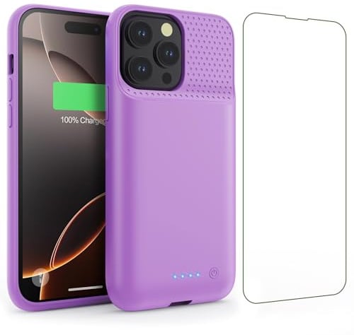 Feob Akkuhülle für iPhone 16 Pro Max, 8600mAh 15W Powerbank Hülle Zusatzakku Akku Case Akku Ladehülle Handyhülle Akku Battery Case Akku Hülle für iPhone 16 Pro Max(6,9) Charger Case (Lila)