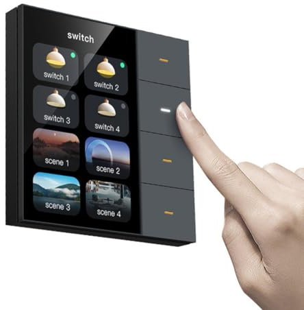 Qusedwey 3,5 Smart Wandschalter Touchscreen 4 Gruppen Schalter 8-Wege Szene Radar Sensor Dimmschalter Vorhang Tuya Zigbee A