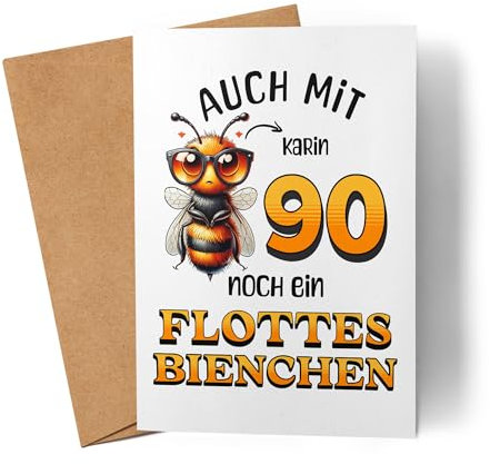 Kiddle-Design Personalisierte Geburtstagskarte 90. Geburtstag - Flottes Bienchen ist 90-90ter Geburtstag Lustige Karte Frau Frauen - Faltkarte inkl. Umschlag