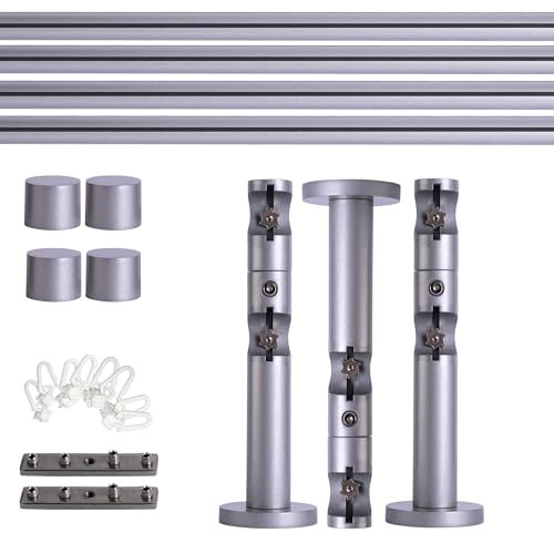 Victoria M. Gardinenstange Set mit Kappenknäufen mit Wandhalter und Flachring und Innenlauf Ø 19 mm Länge 400cm, 2-Läufig, Silber