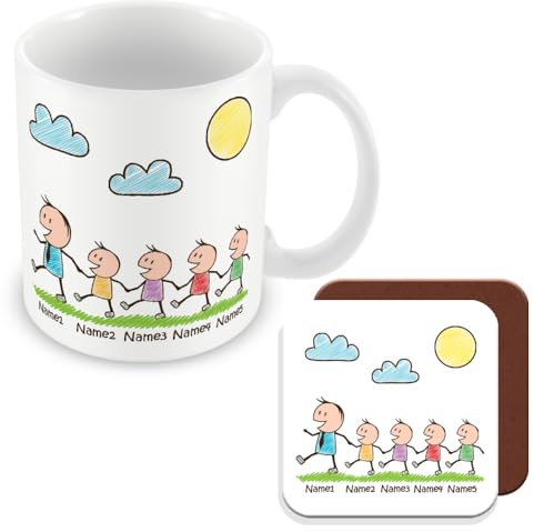 MUGGZ Personalised - Daddy Mug & Coaster with 4 Kids - Personalise with Names - Gift for Dads - Giftset - Made in The UK