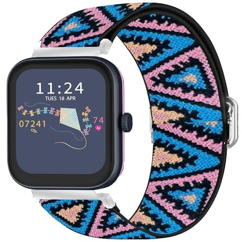 Bleushaweu for RADLEY Series Smartwatch 18mm 20mm 22mm Quick Release Stretch Elastics Nylon Adjustable Replacement Strap Accessories Compatible for RADLEY Series 32/20/28/19/46/10 (Blue Pink, 20mm)