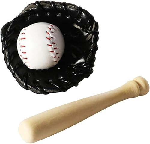 1 Set 1/12 Miniatur-Baseball-Set, Fledermaushandschuh und Ball, Baseball-Kuchendekorationen, Baseballschläger und Ball, Miniatur-Sport-Set, Puppenhaus-Zubehör für Puppenhaus-Desktop-Dekor (schwarz)