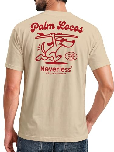Neverless® Herren T-Shirt Backprint Surfing Design Aufdruck Palm Locos Schriftzug Sommer Fashion Streetstyle