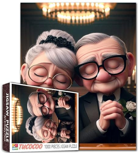 Grand-père et Grand-mère Faisant des souhaits Puzzles 1000 pièces pour Les Adultes Élégant Couple âgé Fleurs Roses et Lampes Puzzles Intellectuel décompresseur Fun Family Game Décor Mural