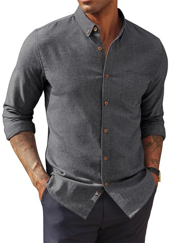 PJ PAUL JONES Men's Shirt Long Sleeve Shirts Cotton Linen Button Down Collar Casual Top