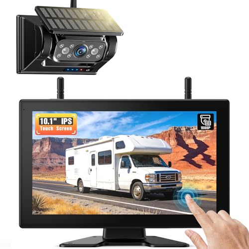 eRapta 10“ Magnetisch Solar Rückfahrkamera Kabellos Kits | 1080P Touchscreen IPS Monitor 1 Auto On Off Rückfahrkameras, 1 Min DIY Installation, Backup Kamera für Trailer Truck