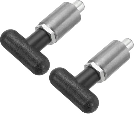 DTGN 2Pcs Handle Spring-Loaded Pull Pins, Alloy Steel Spring Plungers/Dowel Pins Handle Pull Rod Knobs for Shelving System Fitness Equipment, t Knob 0.9 Diameter 0.5x0.5 Rod Size