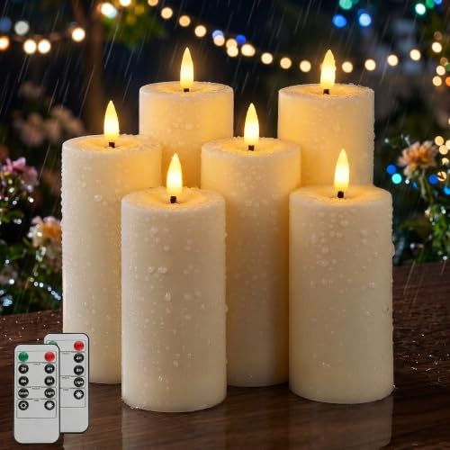 Dehobo Candele Led Fiamma Oscillante, IP65 (13,5/15/18cm x 5,5cm, 6 Pezzi) | Candela LED Con Timer E Telecomando Candela Senza Fiamma Led Ideali Candele a LED Per Patii, Matrimoni, Soggiorni, Halloween