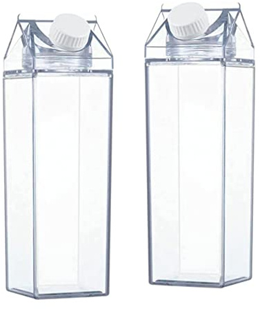 Tsawntd Clear Milk Carton Water Bottle 500ML Reusable Transparent Juice Bottle for Outdoor Sport 2PCS Clear Milk Carton Reusable Transparent Juice Water