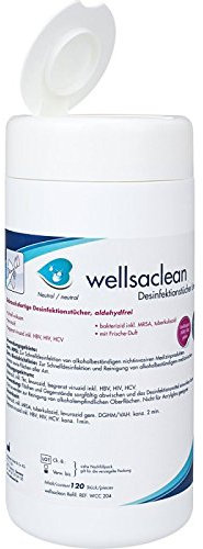 wellsaclean Desinfektionstücher Spenderbox 120 Tücher in Dose Schnelldesinfektion Duft neutral