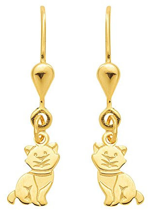 Katze Ohrhänger / Brisur aus 585 Gold 14 Karat