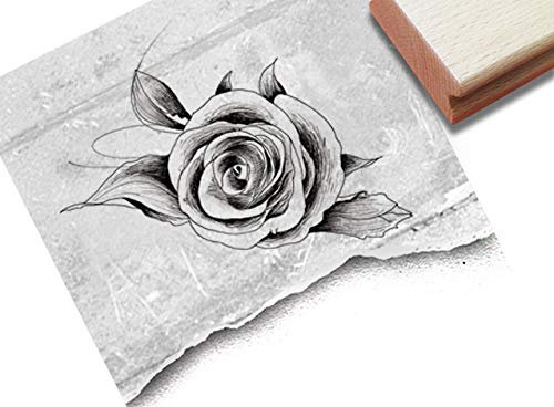 Stempel Blume ROSE liegend groß - Kupferstich Motivstempel Scrapbook Artjournal Kunst Hobby Deko - zAcheR-fineT