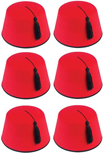 Quickdraw 6 X Erwachsene Rot Fez Türkisch Schwarz Quasten Unisex Kostüm Zubehör