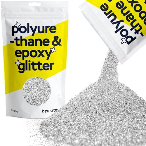 Hemway Polyurethane & Epoxy Glitter - Silver | Chunky Metallic Flake Sequins for Resin Crafts | Craft Supplies for Tumblers, Candles, Coasters, Glass & Floor Art Decoration | 100 g