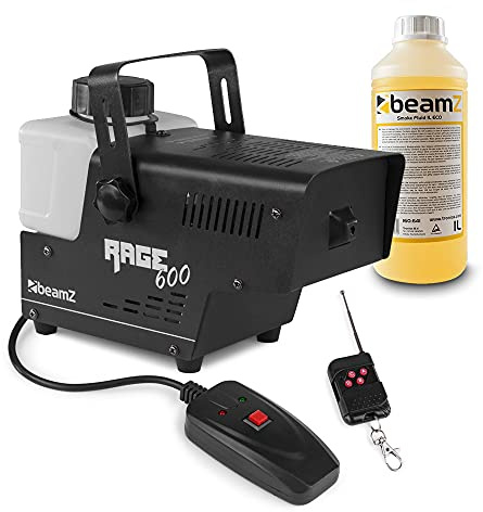 beamz RAGE600 Smoke Machine Kit with Wireless Remote Control & 1L Fluid – 600W Fog Maker, DJ Disco Mist Effect, Thermostatic Heater & Fast Warm-Up for Halloween Parties, Events & Stage Shows