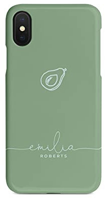 Tirita Personalised Initials Custom Hard Phone Case Compatible with iPhone Xr Hard Cover Soft Pastel Tones Icon Sage Green Gray Avocado