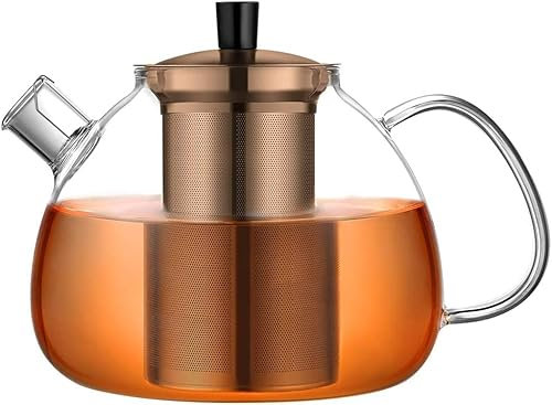 ecooe Teiera di vetro tè 1500 ml con vetro filtro in acciaio inox riscaldamento brocca sulla stufa (Marrone)