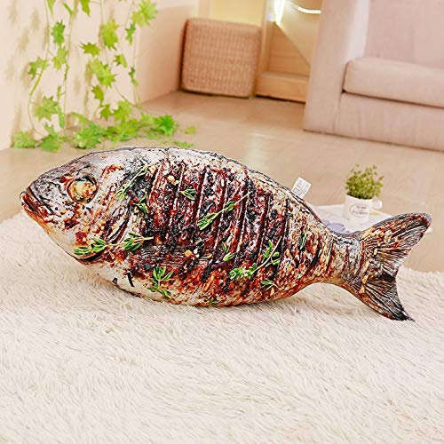 qunxun Kreatives 3D-simuliertes Lebensmittelkissen-Autosofakissen Doppelseitiger Druck Gegrillter gelber Fisch 75 x 30 cm