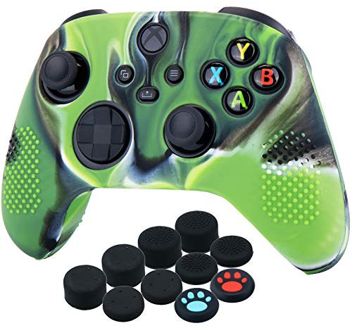 YoRHa Dots Cover Skin Case for Xbox Series X/S Controller x 1(Camouflage Green) with Thumb Grips x 10