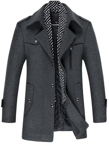Allthemen Wintermantel Herren Slim Fit Kurzmantel Herren Wolle Warm Mantel Wollmantel Mantel Winter Grau XL