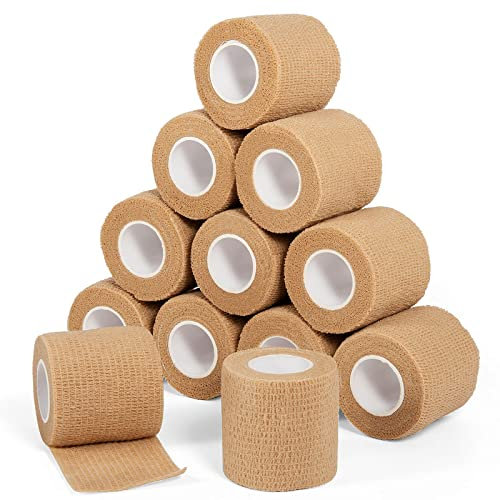 Haftbandage Verband Selbstklebender 5cm x 4,5m, 12 Rollen Fixierbinde Selbsthaftend Kohäsive Bandage für Erste Hilfe Dog Tierarztwickelband Sport Elastische Binde für Handgelenk, Füße (Hautfarbe)