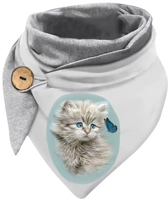 Hiseng Dreieckstuch Damen Winter Süße Katze Muster Dreiecksschal, Grau Warmer Damen Schals Knopf Ideal für Katze Geschenke (150 x 70 cm)