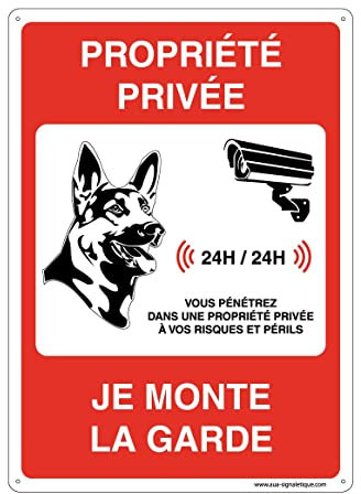 AUA SIGNALETIQUE - Panneau Prépercé (4 Trous) avec Angles arrondis - PVC Rigide 1.5 mm - (150x210 mm, Propriété Privée - Je Monte la Garde)