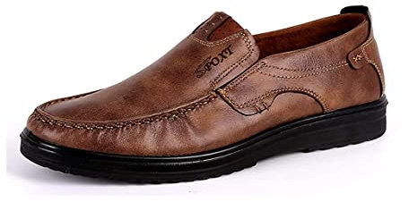 Classic Casuales Mocasines Zapatos de Amplio sin Cordones para Hombre Conducción Antideslizante Ocio Gamuza（Caqui,48 EU