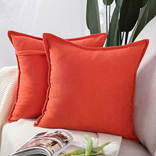 Madizz 2er Set kurzen Chenille Zierkissenbezüge weicher dekorativer Kissenbezug für Sofa, Schlafzimmer Kissenhülle Rötlich orange 40x40 cm Quadrat