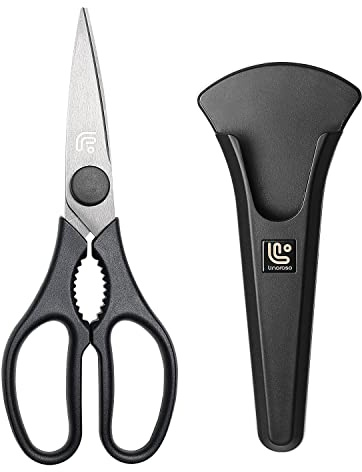 Linoroso Kitchen Scissors All Purpose Kitchen Shears with Magnetic Holder, Heavy Duty Scissors Shears Dishwasher Safe, Come Apart Food Scissors for Meat, Poultry, Cooking, BBQ, Vegetable, Herbs, Black