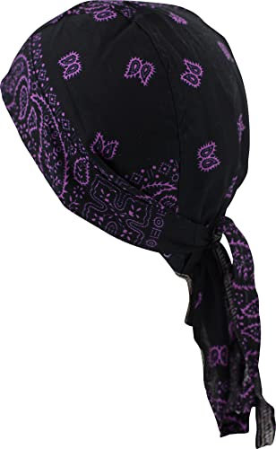 fashionchimp Zandana aus 100% Baumwolle, Bandana-Kopftuch, Bikertuch für Damen und Herren, Muster-Print (Schwarz-Lila Paisley)