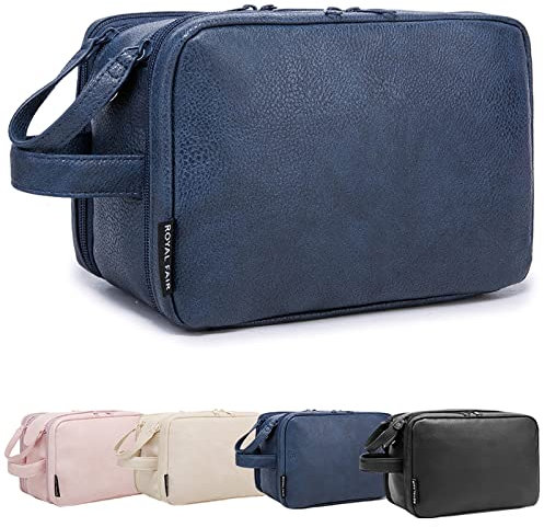 ROYALFAIR Trousse de Toilette de Voyage pour Homme Trousse de Toilette en Cuir PU imperméable Grande capacité Trousse de Toilette (Marine)