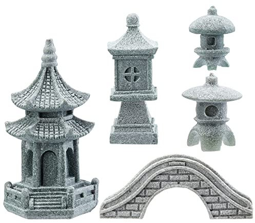SUPERFIDINGS 5Estilos Pagoda Linterna Jardín Estatua Pagoda Japonesa Lámpara Linterna Piedra Pasarela Figuras para Paisaje Balcón Jardín Patio Porche Patio Arte Ornamento