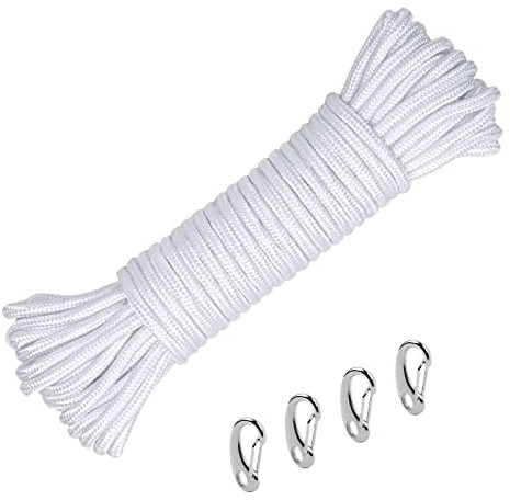 20M Paracord Seil, 6mm Fahnenseil Fahnenmast Seil, Nylon-Seil mit 4 Karabiner für Garten Heimseil Zelt Outdoor Camping Wäscheleine