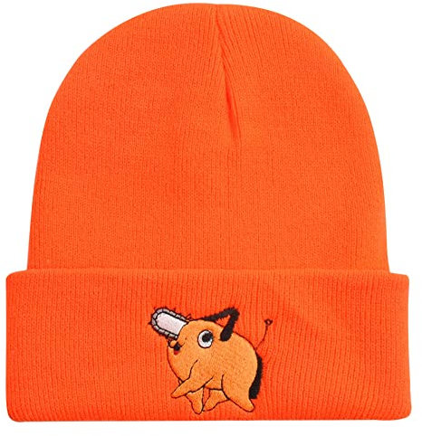 Roffatide Anime Chainsaw Man Beanie Hat Pochita Denji Skull Caps Winter Strickmütze für Jungen Mädchen Gestickte Beanie Mütze