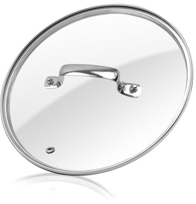 HEVSTIL Tempered Glass Lid, 12in Clear Glass Pot Lid with Stainless Steel Handle, Fits Most 12-inch Pans, Skillets, Woks or Sauce Pans