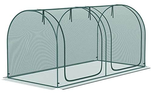 Outsunny Serre de Jardin en HDPE avec 2 Portes zippées enroulables 4 piquets de Fixation 249 x 90 x 90 cm Vert foncé