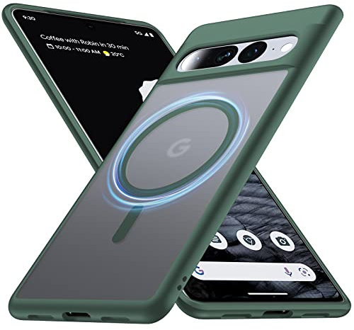 FNDMIL Magnetische für Google Pixel 7 Pro Hülle mit MagSafe [NO.1 Magnetisch][Anti-Fingerabdruck][Militärschutz Stoßfest] Translucent Matt Hart Rückteil Pixel 7 Pro Handyhülle Dünn Case 6.7'', Grün