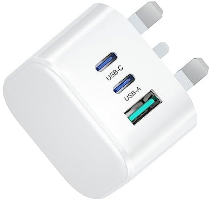 USB C Plug, 30W/3-Port USB C Fast Charger Plug Multi USB C Plug Dual Port PD Power Adapter and USB Wall Charger UK Type C Charging Plug for Apple iPhone 14 13 12 Mini Pro Max 11 XS XR,Samsung, iPad