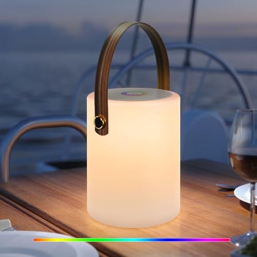 NiceBuy Outdoor Tischlampe Kabellos Dimmbar Touch LED Tischlampe Akku USB Aufladbar Tischleuchte RGB Farbe Wasserfest Ip44 FüR AußEn Camping Garten Schlafzimmer Hotel(Stil C)