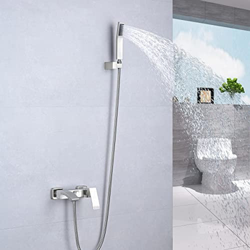 Amazon Brand - chicstyleme Badewannenarmaturen und Handbrausen Wasserhahn aus Edelstahl Wandmontiertes Duschset |1,5 m Duschschlauch |Keramikspule| gebürstetes Silber