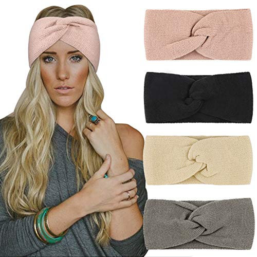 DRESHOW 4 Stück Damen Gestrickt Stirnband Winter Strick Breite Kopfband Elastische Haarband Stirnband Häkelarbeit Ohr Wärmer Damen