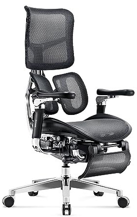 Diablo Brave V-Kinetic Bürostuhl Ergonomisch Schreibtischstuhl Chefsessel mit Fußstütze 5D Armlehnen Netzstoff Lendenwirbelstütze Verstellbarer Sitz Belastbar bis 120 kg (Schwarz)