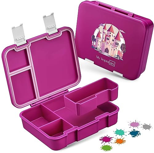 My Vesperbox – Jin - Bento Box Kinder - Lunchbox - extrem robust – Brotdose – Brotbox ideal für Kindergarten und Schule (Lila - Schloss)