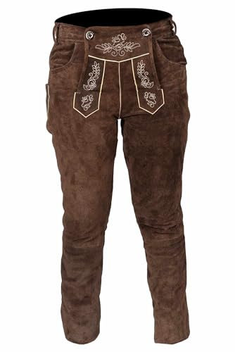 Herren Lang Trachten Lederhose - Echtes Leder, authentisch und perfekt für das Oktoberfest - Lang Lederhose, Bayrisch Outfit Trachtenbekleidung (DE/NL/SE/PL, Numerisch, 56, Regular, Lang)